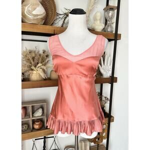 BCBGMAXAZRIA 100% Silk Pink Pleated Tie Back Blouse Size Large